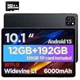 Android Tablet, 10.1 inch Android 15 Tablet with Octa-core Processor, 12GB RAM 192GB ROM (Expandable up to 2TB), 800x1280 IPS Display, WiFi 6 & Bluetooth, Dual Speakers, 5MP+8MP Camera, 6000mAh