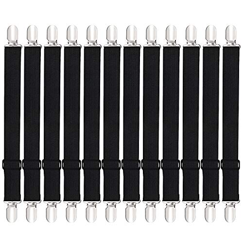 Lot de 12 tendeurs de draps de lit DUOUPA - Serre-drap-housse réglable avec pinces en métal Noir Cover