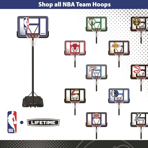 Image of Lifetime NBA League Edition Portable Basketball Hoop, Adjustable Height 7.5-10 Ft, 44 Inch Shatterproof Fusion Backboard, Base with Wheels