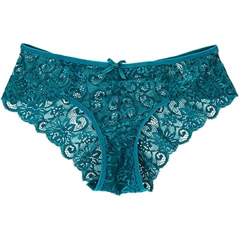 KELITCH Women's Briefs Scalloped Lace Hipster Thong Panty Bow Sexy Underwear Panties Lingerie Cover