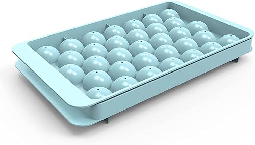 BEGIALO Ice Cube Tray Round Ice Trays for Freezer with Lid and Bin Circle Ice Mold Making 66 x 10IN Small Ice BallsSphere Ice Makers New Blue