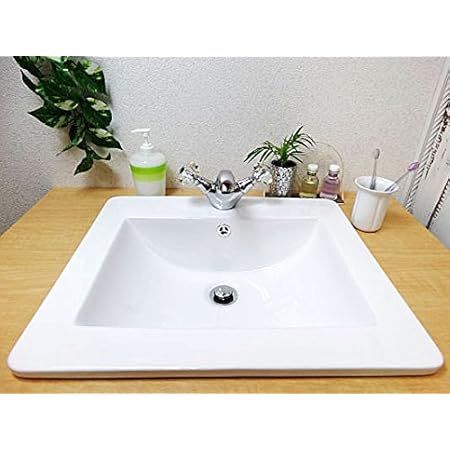 Amazon 洗面ボウル 陶器 オーバーカウンタータイプ 埋め込み スクエア 幅53 5cm Ink h 洗面ボール 洗面器