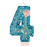 Blue Number Candle,Shell Sequins Number Candles for Birthday Cakes Mermaid Themed Party Supplies Number 4 Candle