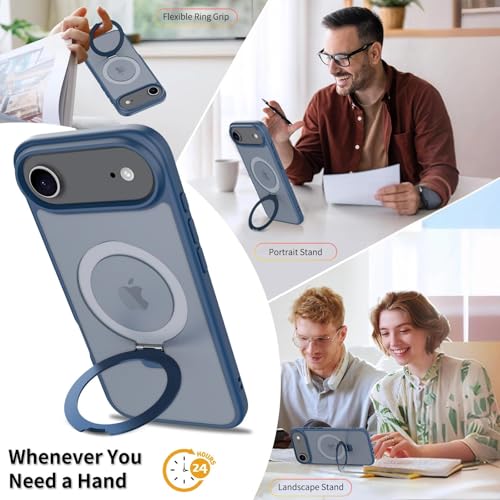 Image of Magnetic for iPhone 17 Air Case, 6.5 inch, Compatible with MagSafe, Rugged Kickstand, Not-Yellowing Military-Grade Protection, Matte Blue