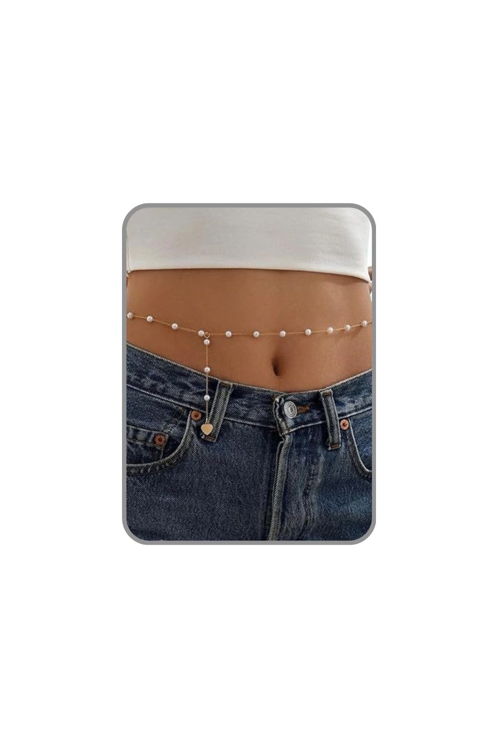 Women's Gold Waist ChainWaist - Stylish Saree Gold Plated Belly Chain Pearl heart Body Hip Chain for the Waist Ladies Sexy Bikini Jewelry (26-42 In)