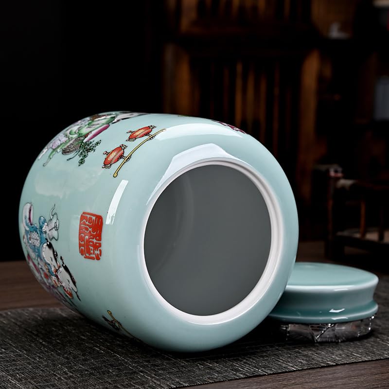 Latas de té grandes de cerámica Happy Tea Box Pu'er Black Tea Universal Sellado Multifuncional Cajas de almacenamiento Caddy(C)
