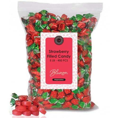 Strawberry Hard Candy - Strawberry Filled Bon Bons - 5 Pounds Bulk Individually Wrapped Candies - 450 Pieces