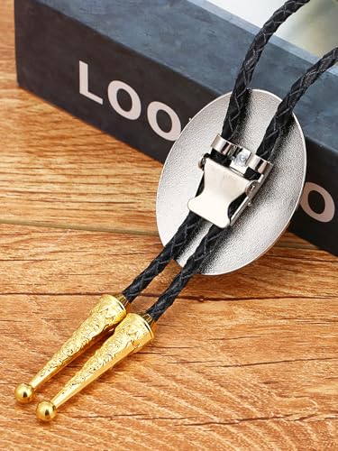 Image of GelConnie Brown Bolo Tie for Men Women Western Ties Mens Gold Bolo Tie Rodeo Cowboy Leather Necktie Cowgirl Tie Wedding