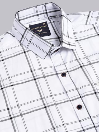 Image of Majestic Man Slim Fit Pure Cotton Half Sleeve Checked Casual Shirt