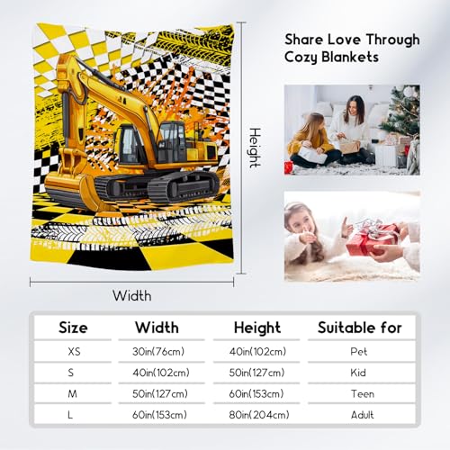 Kids Blanket Gifts, Construction Truck Blankets for Boys, Excavator Throw for Men Adults, Soft Plush Throw for Car Lovers, 60"x80"