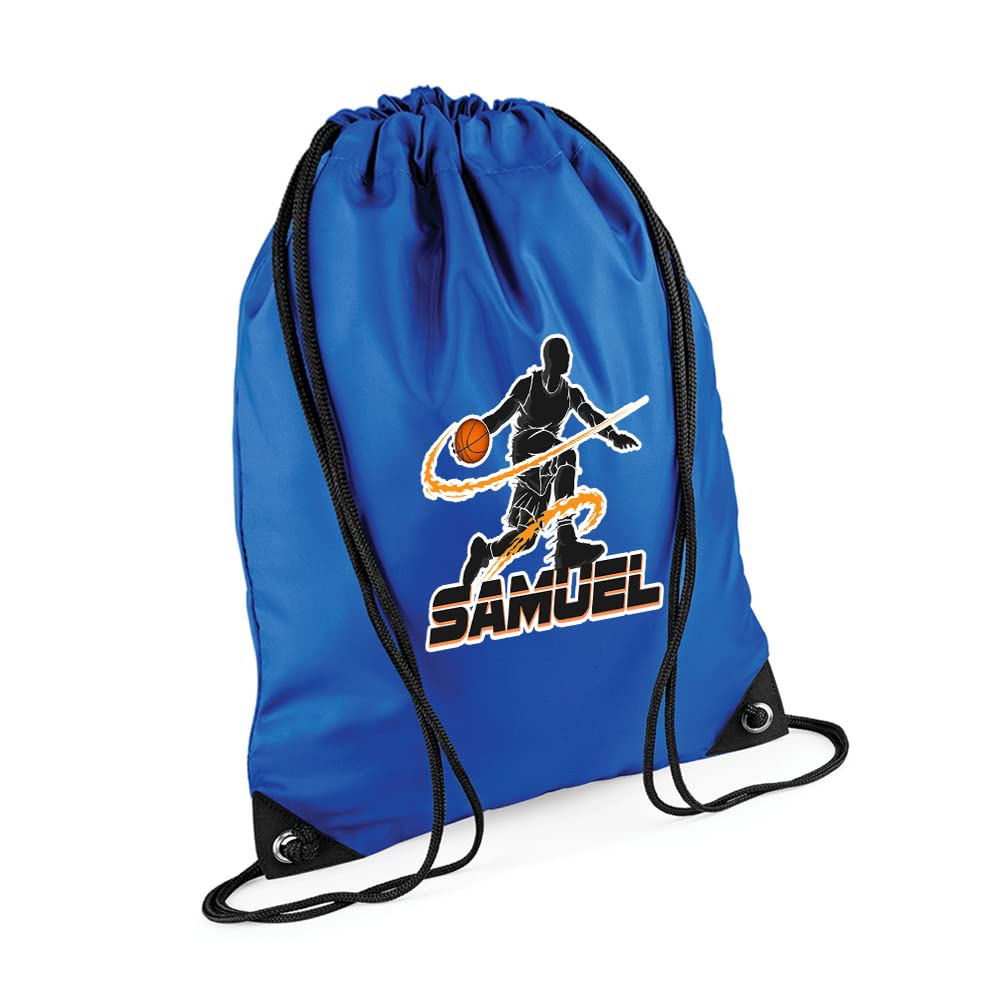 Personalised Basketball Player ANY NAME Sports Lover Gift for Men, Boy, Friend, Birthday present Drawstring Bag, PE Gym Kit Swimming, Sport Rucksack. (Bright Royal) — image 1