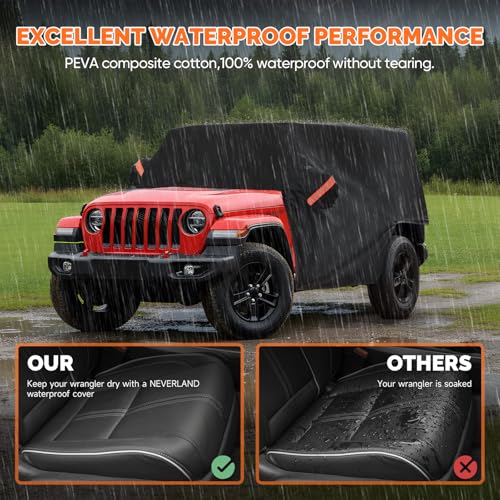 Image of NEVERLAND Cab Cover for 1987-2026 Jeep Wrangler JK JL TJ YJ CJ 2 Door, Waterproof Jeep Wrangler Half Covers 2 Door with Trunk Zipper All Weather Sun Rain Snow UV Protection, Black