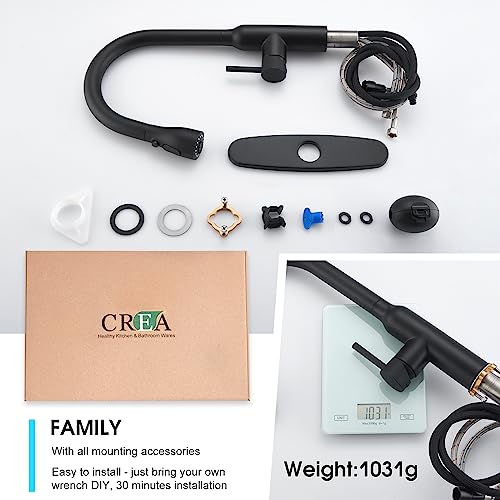 Crea Kitchen Faucet With Pull Down Sprayer, Brushed Nickel Faucet For Kitchen Sink, Small High Arc Rv Stainless Steel Single Handle Pull Out Kitchen Sink Faucet, Black #TOP7