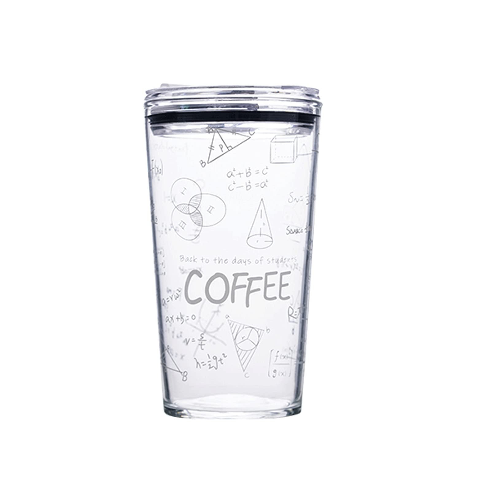 QINGGANGLING999 Wassergläser 2-teilige Glasschale mit Deckel (18.5oz) Gedruckt Warmwasserschale mit großer Kapazität mit Strohhalme Ausflugsausflug Kaffeetränk Milchbecher Set Trink-Gläser