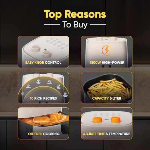 Image of Haier Air Fryer 5 Litre Manual Control 1500 Watts Powerful Heating 3D Hot Air Baking Technology 10 Preset Recipes Auto Shut off 2 Year Warranty HAF-M503I