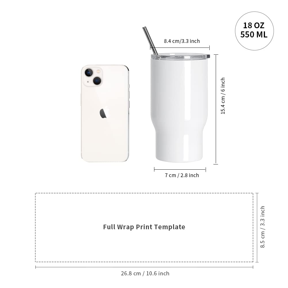 PYD Life Sublimation Kids Tumblers Blanks 18 OZ White Coffee Travel Car Stainless Steel Mugs Cups with Lid Straw for Cricut Mug Press and Tumbler Heat Press Print 4 Pack