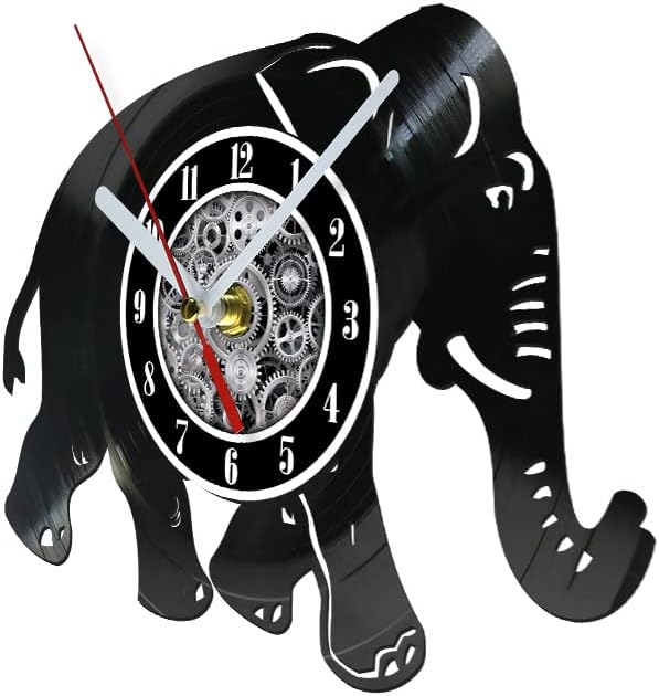 The Geeky Days Elephant Silhouette Shadow LED Silent Vinyl Record Wall Clock 7 Color Light, Africa Animal Modern Luminous Hanging Watch Nursery Bedroom Decor