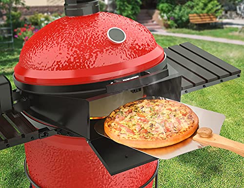 Onlyfire 6065 PizzaRing Kit mit Drehspieß, Pizzaeinsatz und Rotisserie Grillspieß für Kamado Joe Classic/Pit Boss 22 Keramik-Grills, inkl. Drehmotor, Spuckstange und Pizzastein