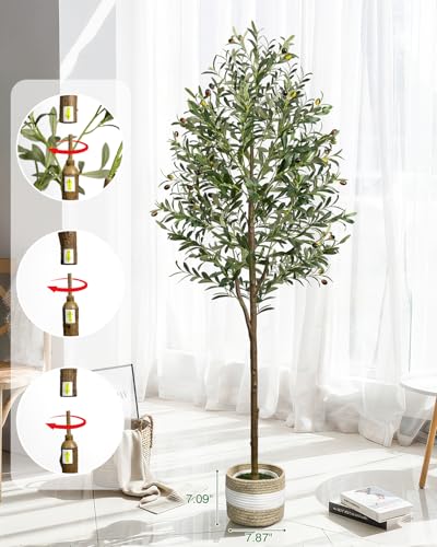6FT Artificial Olive Tree - Indoor Tall Faux Olive Trees with Planter&Basket, Large Fake Olive Silk Tree Realistic Olive Plants with Branches and Fruits for Home Decor Office Living Room - Image 3