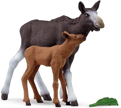 SCHLEICH 42603 Moose with Calf National Geographic Wild Life Toy Playset for children aged 3-8 Years, Green, 18.9 centimeters - Image 2