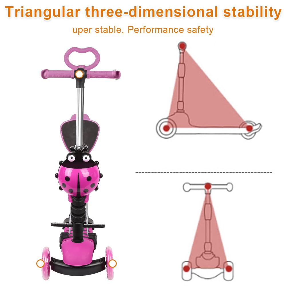 Trottinette à 3 Roues pour,Scooter Pliable coloré | Pont antidérapant réglable en Hauteur avec Roue Lumineuse LED, activités de Plein air pour garçons et Filles