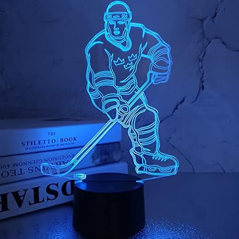 FULLOSUN Hockey Gifts for Boy 3D Night Light, 3D Illusion Ice Hockey Decor Lamp 16 Colors Changing with Remote Control Christmas Birthday Gifts for Kids Boys Girls Cover