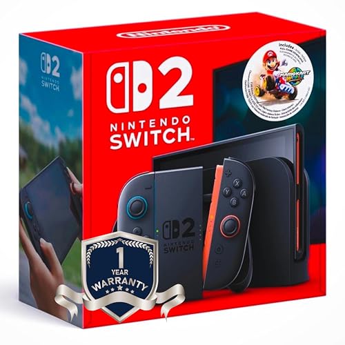 Nintendo Switch 2(1 Year including Warranty Only purchased from Seller Micromini) Online Game Bundled With Mario Kart – 7.9” HDR LCD, 4K Dock, 256GB Storage, GameChat, Joy-Con 2, TV/Tabletop/Handheld Modes – Multiplayer & Voice Chatndo