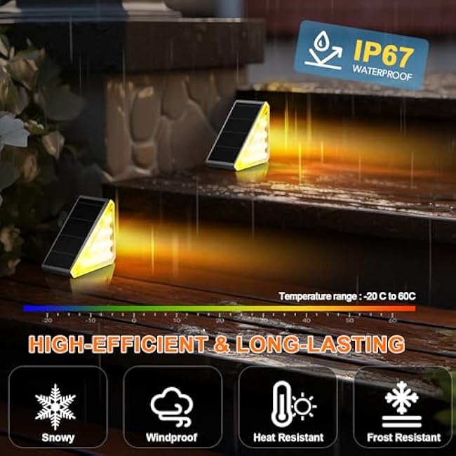6 Pack Solar Stair Lights Outdoor Step Lights with Waterproof IP67 LED Solar Light for Outside Light Decor for Stair, Deck, Front Step, Front Porch, Patio, Garden and Backyard