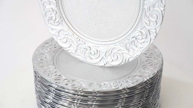 100 piezas Platos Cargadores Plata Redondos 13 pulgadas miniatura 7
