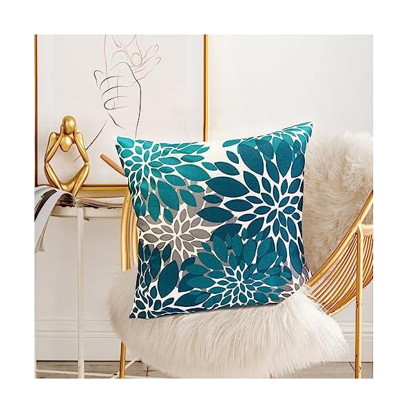   Decorative-Throw-Pillow-Covers-Set-of-2-Teal-Blue-Pillow-Covers-18x18-Inch-Couch-Pillow-Covers-for-Sofa-Living-Room-Outdoor-Throw-Pillow-Cover-Linen-Floral-Flower-Farmhouse-Pillowcase