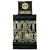 Borussia Dortmund BVB Bettwäsche mit Stadtbuchstaben, Baumwolle, Schwarz/Gelb, 135 x 200 x 2 cm