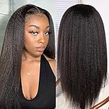 Italian Yaki Lace Front Wigs Human Hair 13x6 Yaki Kinky Straight Human Hair Wigs for Black Women 160 Density Glueless Yaki Straight Virgin Brazilian Human Hair Lace Wig with Baby Hair 18inch