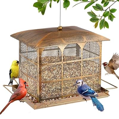 Large Bird Feeder, Heavy Duty Metal Bird Feeders for Outdoor Hanging, 9.5LB Seed Capacity Wild Birdfeeder for Outside Garden Decoration