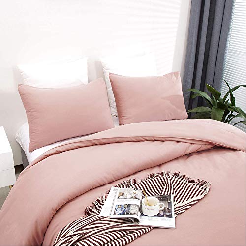 Image of KAREVER Pink Comforter King Size Pure Blush Pink Bedding Set Women Rose Pink Durable Comforter Set 3 Pieces 1 Comforter with 2 Pillowcases