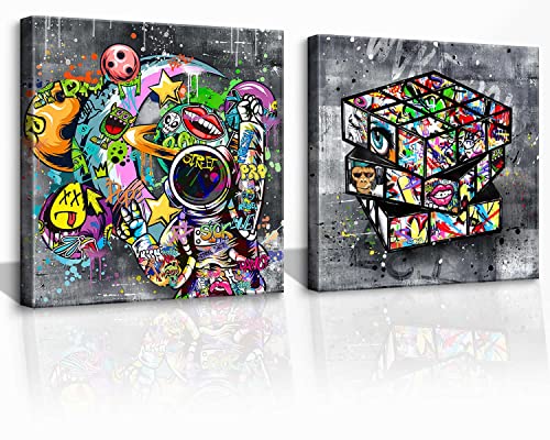 2 Picture Frame Banksy Canvas Graffiti Wall Art Street Graffiti Modern Wall Decor Abstract Painting Wall Art Pope Art Bedroom Wall Art Men Wall Art Size: 13.5 "13.5" 2 Pieces Ready To Hang. #TOP5