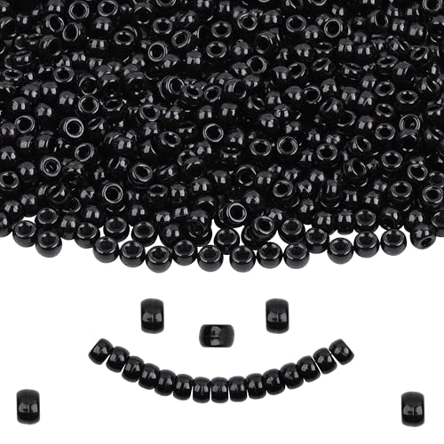 KAKW Black Pony Beads Bulk - 1000 Pcs Plastic Beads for Friendship Bracelets, Hair Braiding & Jewelry Making - 6x9mm, Large Hole