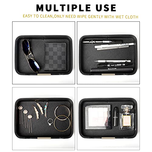Image of SANZIE Luxury Leather Tray Organizer Valet Tray Key Tray for Entryway Table Desktop Storage Catchall Tray Decorative Tray for Jewelry Keys Wallet Phone Watch (Metal Gilded, Black)