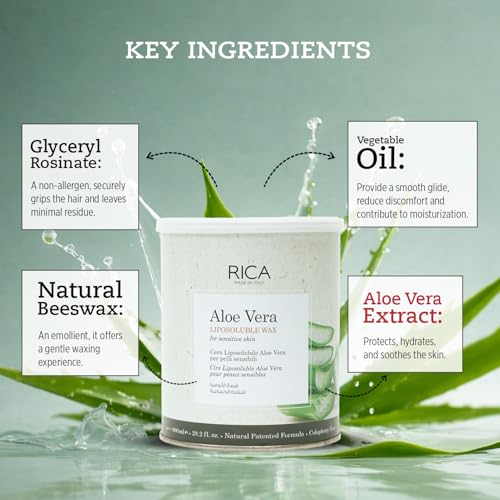 Image of Rica Aloe Vera Liposoluble Wax For Sensitive Skin Men & Women Hair Removal Cream for Arms, Chest, Legs, Back, and Full Body (800 ML)