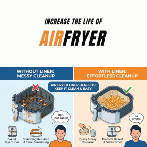 Image of Healto+ 100 Air Fryer Paper Sheets, 8 Inch, SSA Approved - Non-Toxic & Uncoated, Fits 5-8QT, Brown