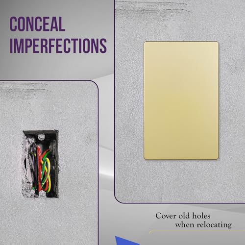 Image of ENERLITES Screwless Blank Wall Plate, Child Safe Blank Device Outlet Cover, Standard Size, 1-Gang 4.68 inch x 2.93 inch, Polycarbonate Thermoplastic, UL Listed, SI8801-GD-5PCS, Glossy, Gold, 5 Pack