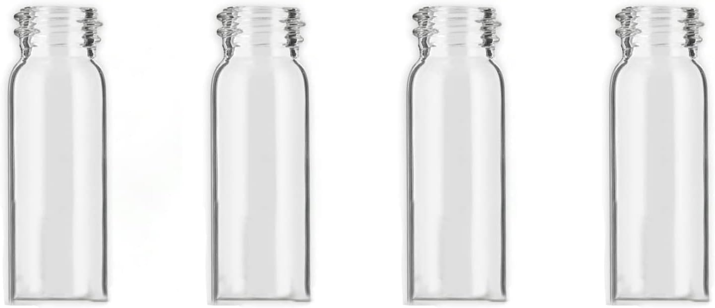 iSnuff Sample Bottle - 5ml Clear Glass with Screw Cap Lid and Scoop - Refillable for Travel, Preservation, Test Container for Small Items - 4 Pack