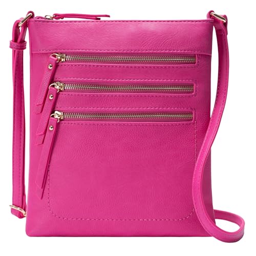 Solene Bolsa tiracolo funcional com vários bolsos bolsa mensageiro com fecho de zíper superior bolsa de ombro com alça ajustável, Fúcsia, Medium