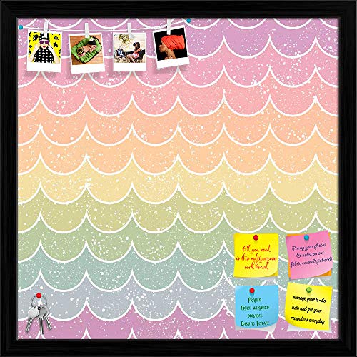 Image of ArtzFolio Wavey | Bulletin Board Notice Pin Board | Vision Soft Board Combo with Thumb Push Pins & Sticky Notes | Black Frame | 12 x 12 inch (30 x 30 cms)