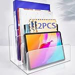 2PCS Clear Acrylic File Organizer, 4 Sections Acrylic Desk Organizer File Holder Sorter for Desk