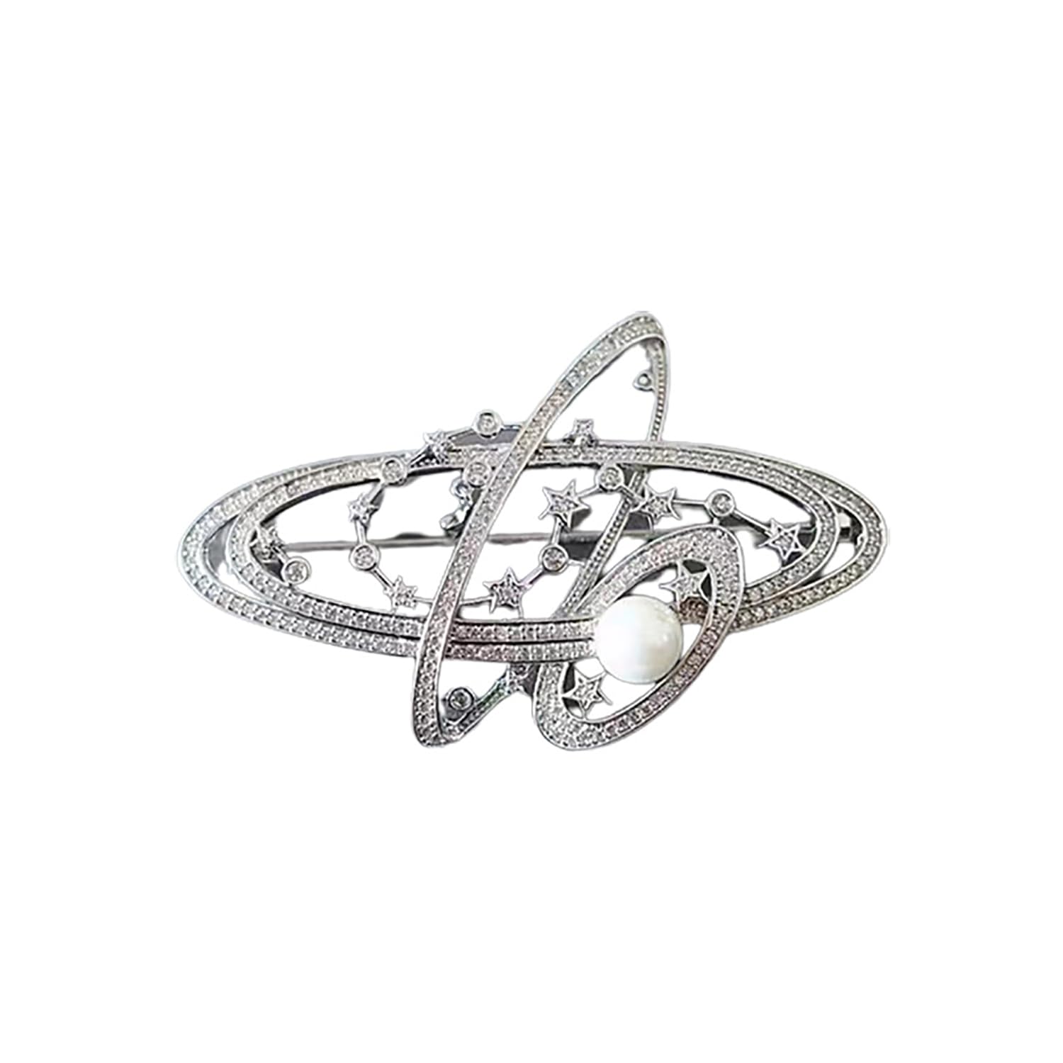 Crayfomo Gold Cute Saturn Planet Brooch Pin Rhinestone Star Lapel Pin Suit Accessories Corsage