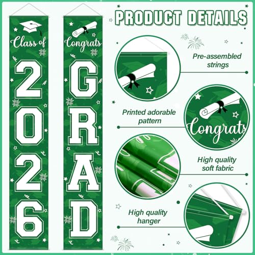 Image of Graduation Party Decorations Class of 2026, Graduation Decorations with Congrats Grad Banner Fringe Foil Curtain Paper Flower Ball Balloons for High School College Graduation Party Supplies, Green
