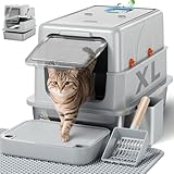 Stainless Steel Litter Box with Lid - XL Enclosed Litter Box for Cats with Collecting Mat - 4 Way Setup Fully Closed, Semi Low, High & Open Kitty Boxes, Leak Proof Metal LitterBox (Light Gray)