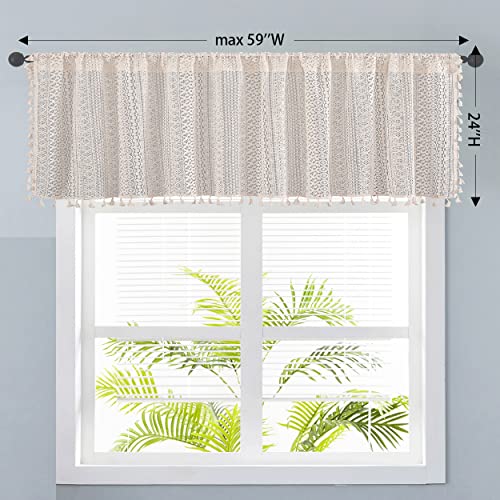 Boho Semi Sheer Curtains 63 84 96 Inch Length 2 Panels Set, 59" W White Linen Fringe Long Window Curtain For Living Room, Farmhouse, Balcony, Bedroom, Kitchen Single 24 Inches Short Valances Drape #TOP5