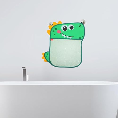 Miniatura 7 de Tofficu Bolsa de almacenamiento de juguetes de baño de dinosaurio con ventosas, organizador colgante de malla para baño y bañera de niños, soporte