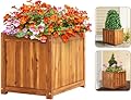 Idzo Hardwood Outdoor Flower Box, Durable Acacia Wood Flower Boxes for Outdoor Plants with Ergonomic Handles, Drainage Holes, Multiple Sizes Wood Bucket Planter for Home Decor, 1pcs
